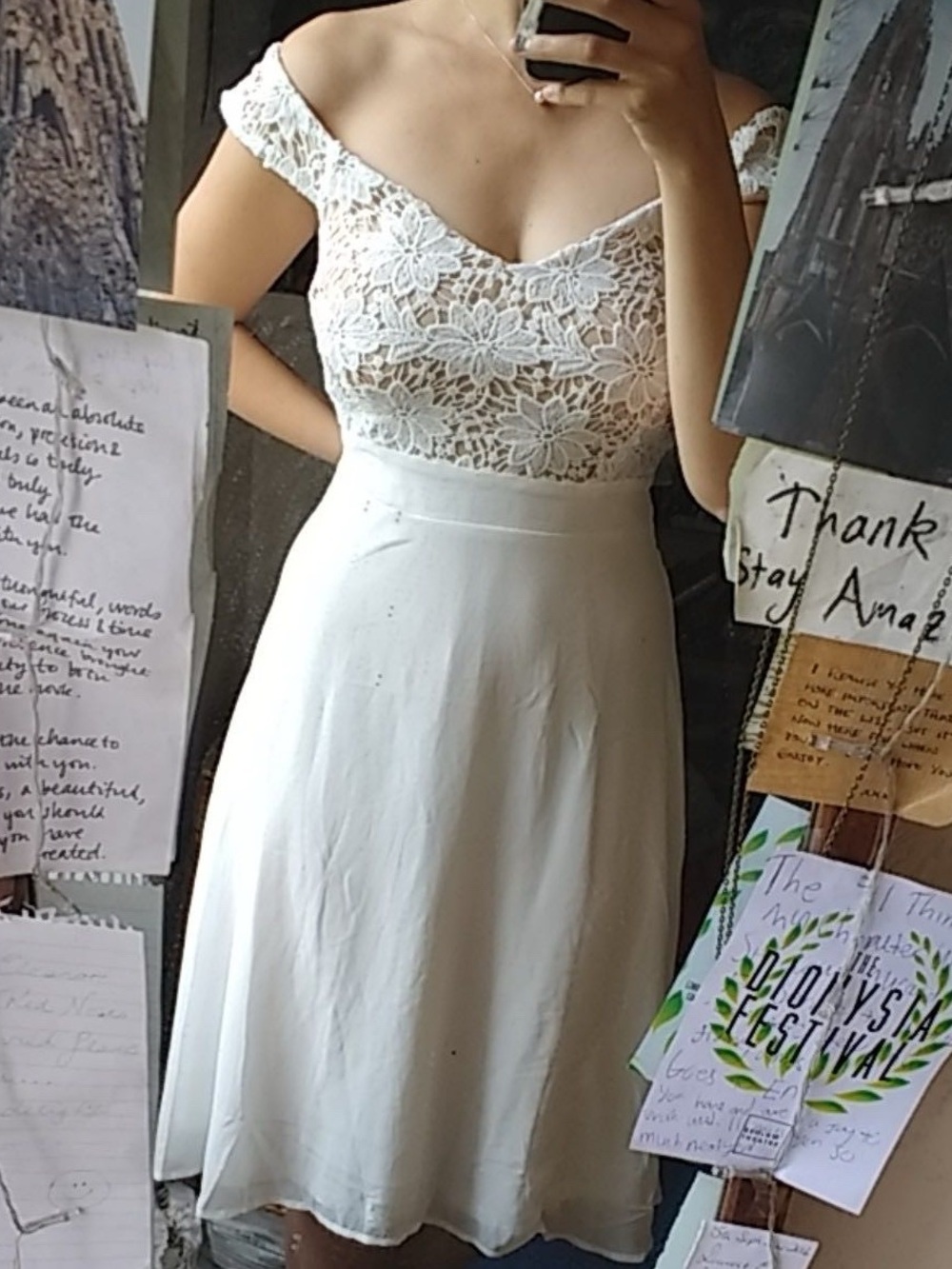 Boohoo White Lace Bodice Midi Dress